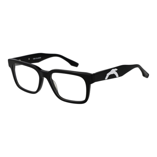 Trussardi Black Acetate Glasses (Frames) with full-rim rectangle style, unisex design, and acetate material. Includes branded case.