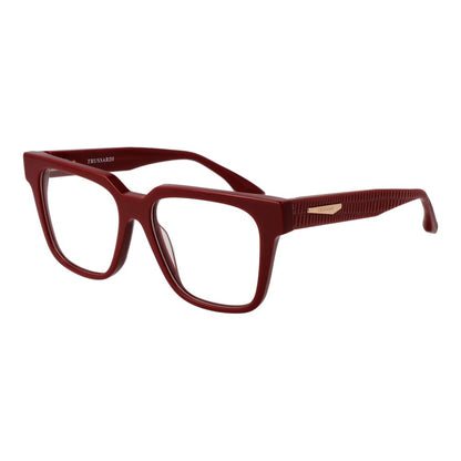Trussardi Red Acetate Glasses (Frames) for women, square full-rim design with demo lenses and spring hinge, size 53-16-145.