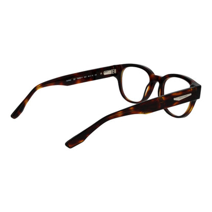 Trussardi Brown Acetate Glasses (Frames) for men in full-rim panto style, demo plastic lenses, and spring hinge, with branded case included.