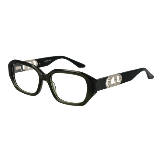 Trussardi Green Acetate Glasses (Frames) for women, full-rim, rectangle style with 52mm demo lenses, green acetate frame.