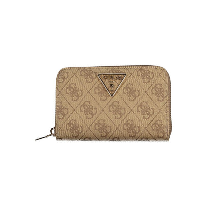 Guess Jeans Beige Polyethylene Women Wallet with zip closure and monogram pattern
