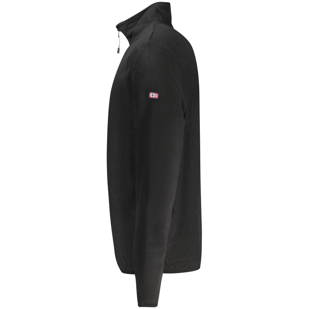 Norway 1963 Black Polyester Men Sweater with half-zip and applique logo, side view of sleek and trendy design.