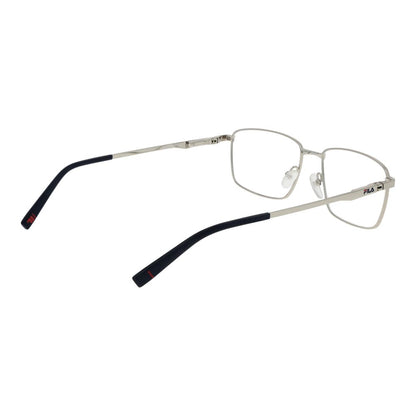 Fila Silver Stainless Steel Glasses (Frames) for men with full-rim rectangle design, silver frame and demo plastic lenses.