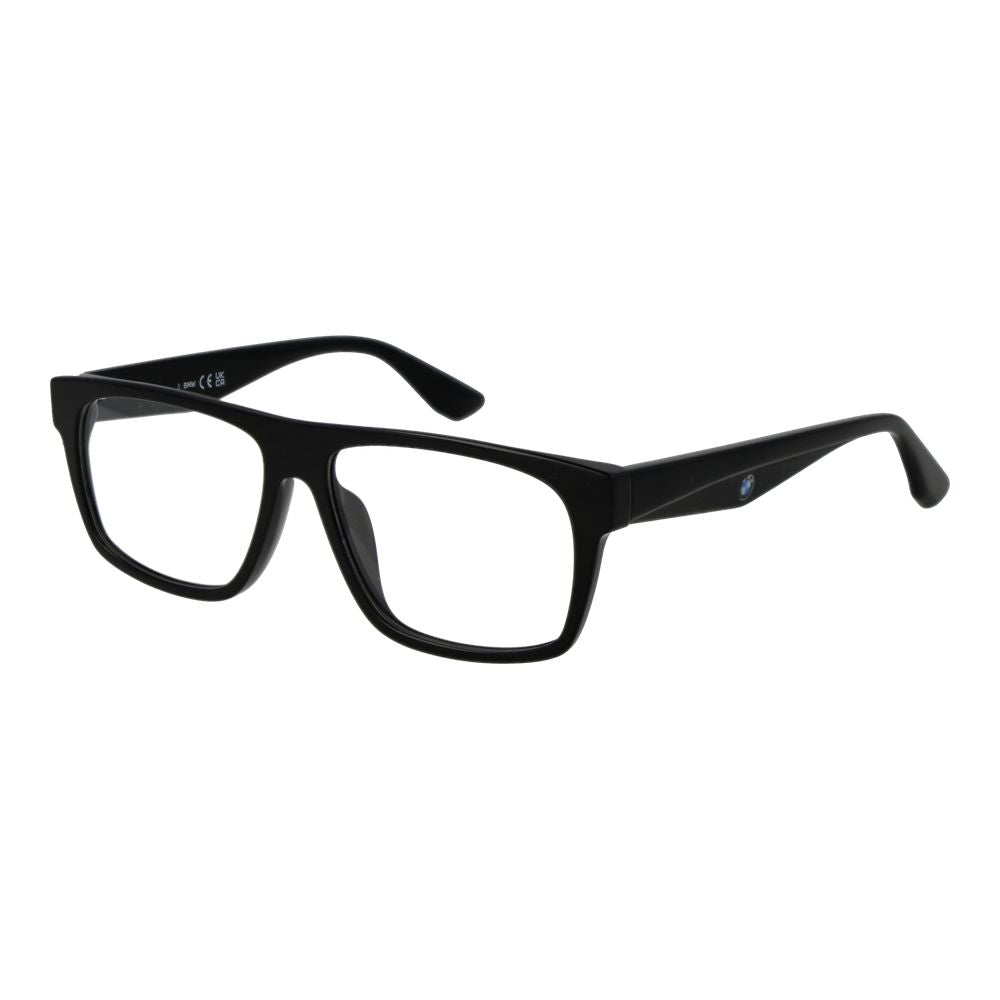 BMW Black Plastic Glasses (Frames) for Men, Rectangular Full-Rim, 55-14-145, Demo Lenses, Black Color