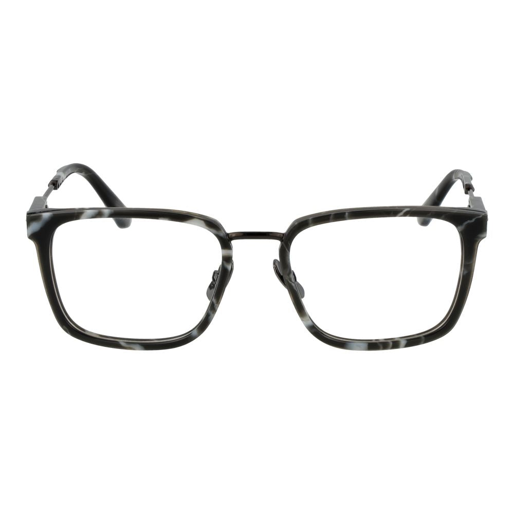 Police Gray Metal Glasses (Frames), full-rim square style with demo lenses, grey metal frame for men, includes branded case.