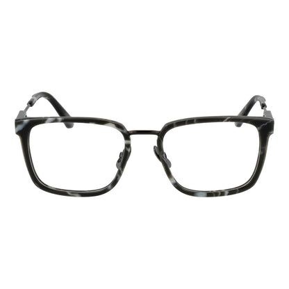 Police Gray Metal Glasses (Frames), full-rim square style with demo lenses, grey metal frame for men, includes branded case.