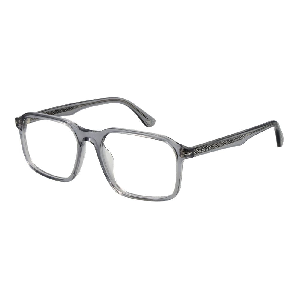 Police Gray Cellulose Acetate Glasses (Frames) with full-rim rectangle style and demo lenses for men.