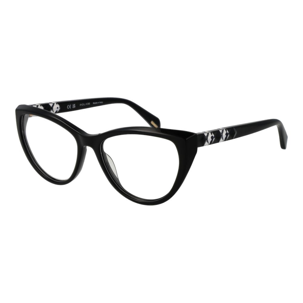 Police Black Plastic Glasses (Frames) full-rim cat eye style for women with black plastic frame and demo lenses, includes branded case.