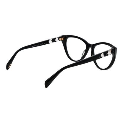 Police Black Plastic Glasses (Frames) - full-rim cat eye design for women with branded case, size 53-16-140 cm. Black frame and demoglasses.