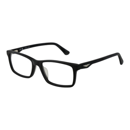 Police Black Cellulose Acetate Glasses (Frames) in full-rim style with demo lenses and spring hinge for men.