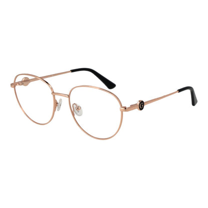 Guess Rose Gold Metal Glasses (Frames) for women, full-rim panto style with demo lenses, includes branded case, spring hinge design.