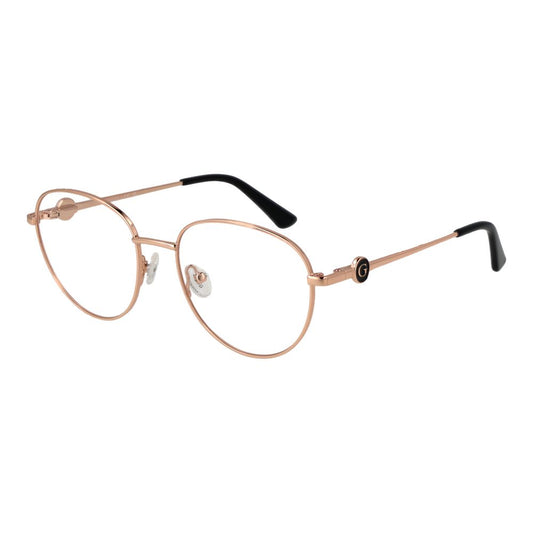 Guess Rose Gold Metal Glasses (Frames) for women, full-rim panto style with demo lenses, includes branded case, spring hinge design.