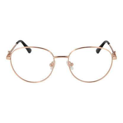 Alt Tag: Guess Rose Gold Metal Glasses (Frames) full-rim Panto style with demo lenses for women.