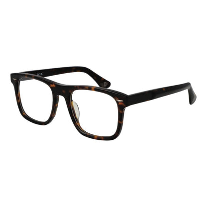 Police Brown Cellulose Acetate Glasses (Frames) for men, full-rim square style, 52-20-145 size, with demo lenses.