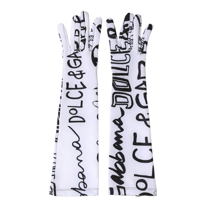 Dolce & Gabbana Black White DG Logo Elbow Length Mitten Gloves