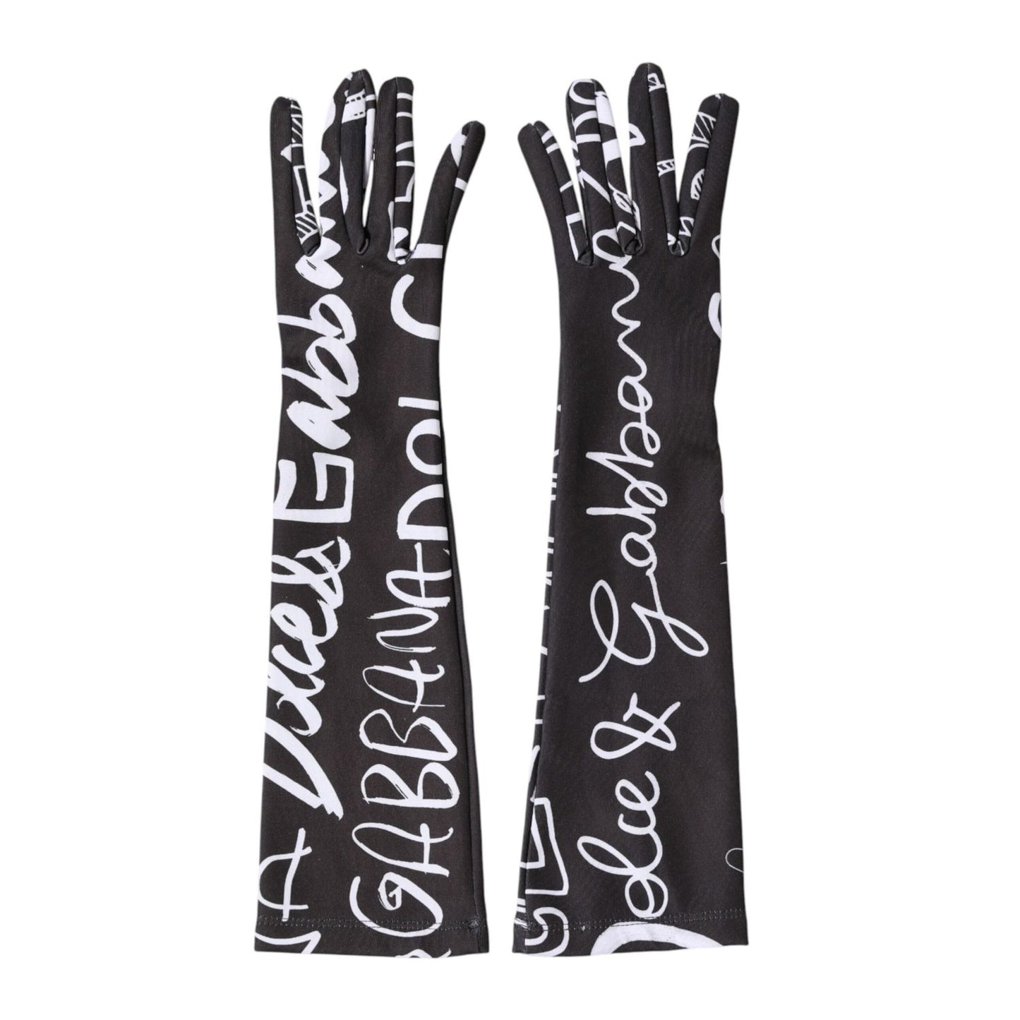 Dolce & Gabbana Black White DG Logo Elbow Length Mitten Gloves