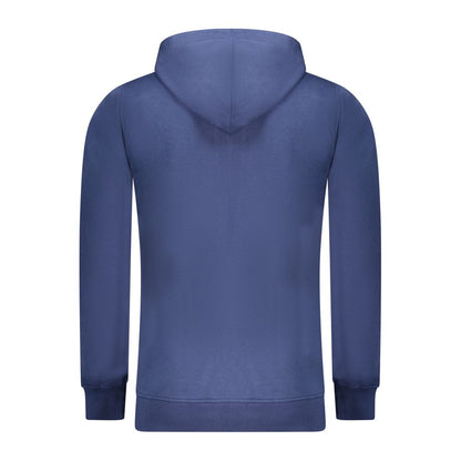 Rifle Blue Cotton Men Sweater featuring a cozy hood, sophisticated embossed print, and premium cotton blend back view.