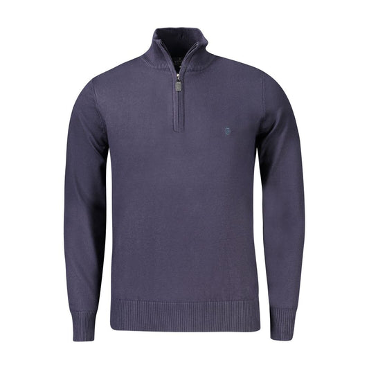Coveri Moving Blue Nylon Sweater with long sleeves, half zip, and embroidered logo