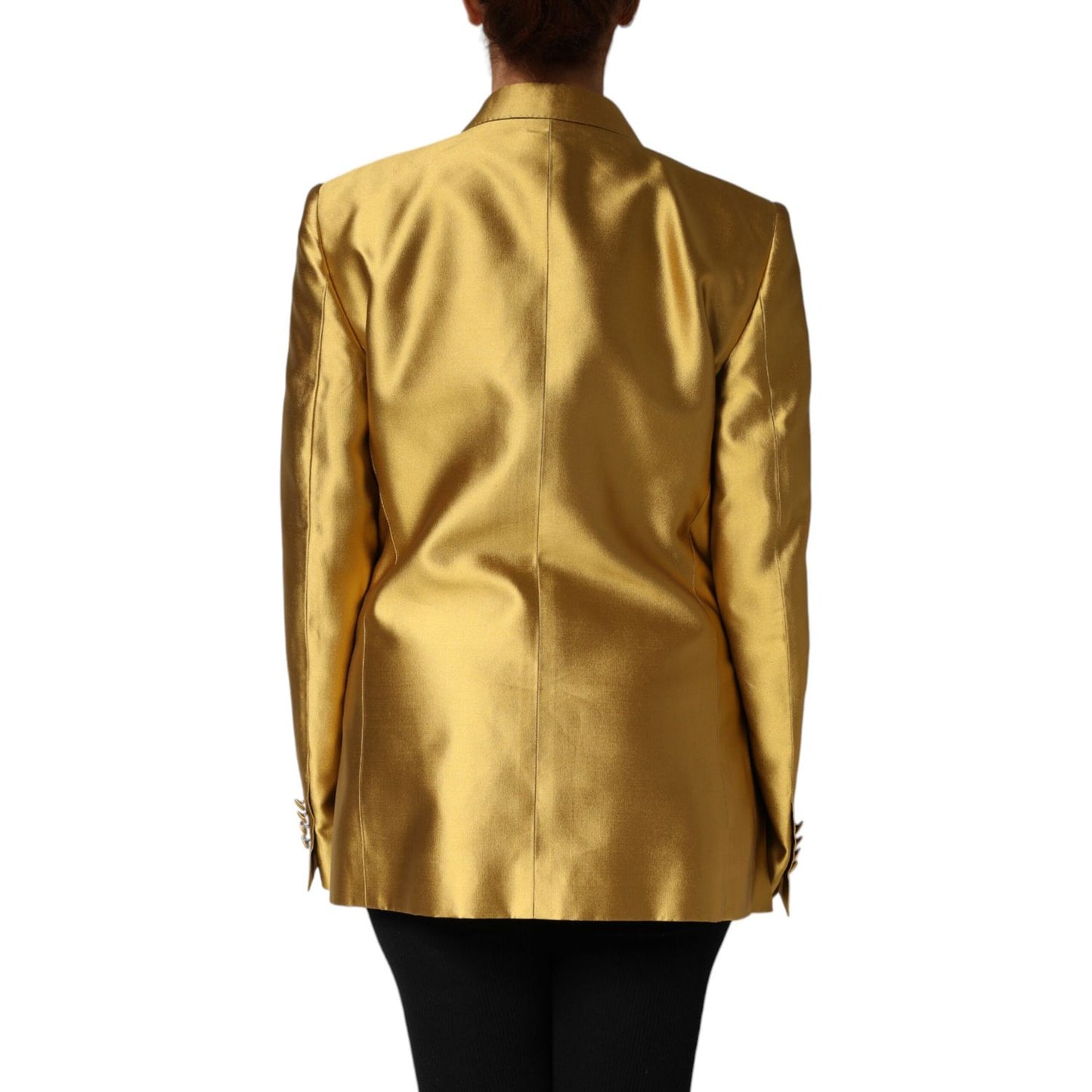 Dolce & Gabbana Gold Satin Long Sleeves Blazer Coat Jacket