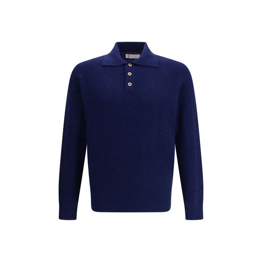 Brunello Cucinelli Blue Cashmere Polo Shirt