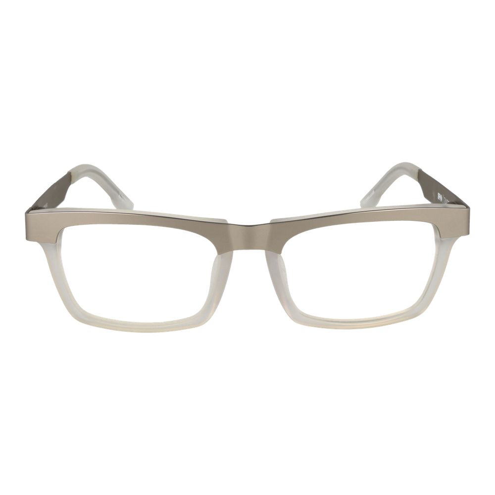 Spy Silver Plastic Glasses (Frames) unisex full-rim rectangle style with demo lenses, silver frame, and spring hinge.