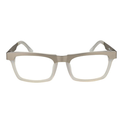 Spy Silver Plastic Glasses (Frames) unisex full-rim rectangle style with demo lenses, silver frame, and spring hinge.