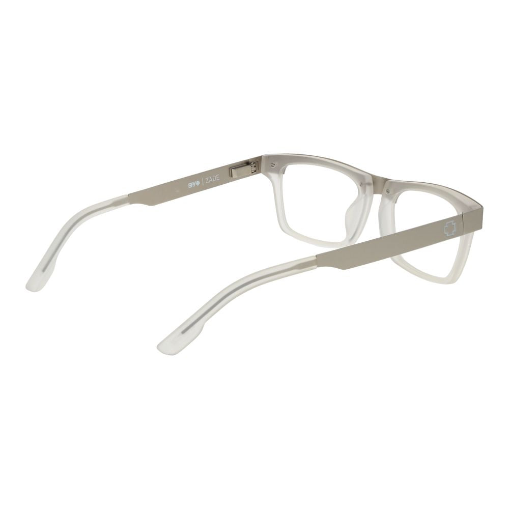 Spy Silver Plastic Glasses (Frames) with full-rim, rectangle style, and spring hinge, featuring unisex design and demo lenses.
