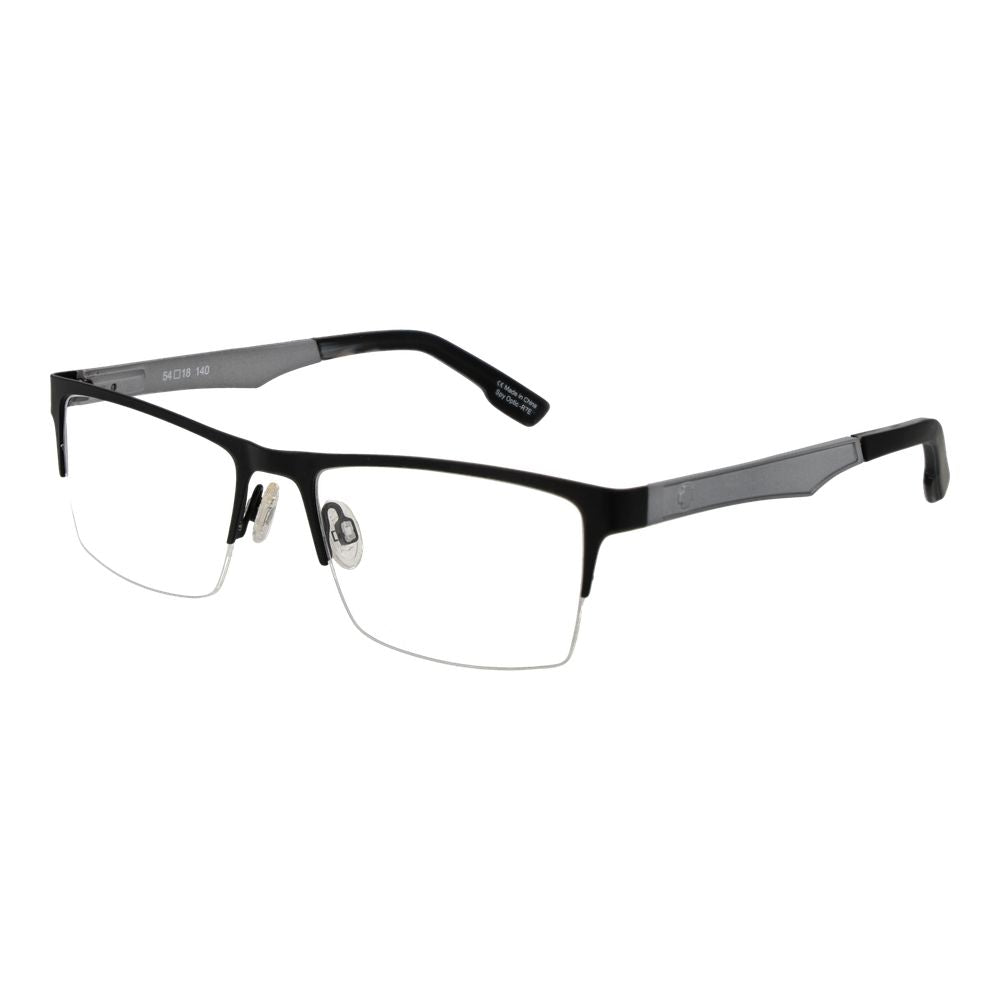 Spy Black Plastic Glasses (Frames) unisex half-rim black rectangular frame with demo lenses, spring hinge, includes branded pouch