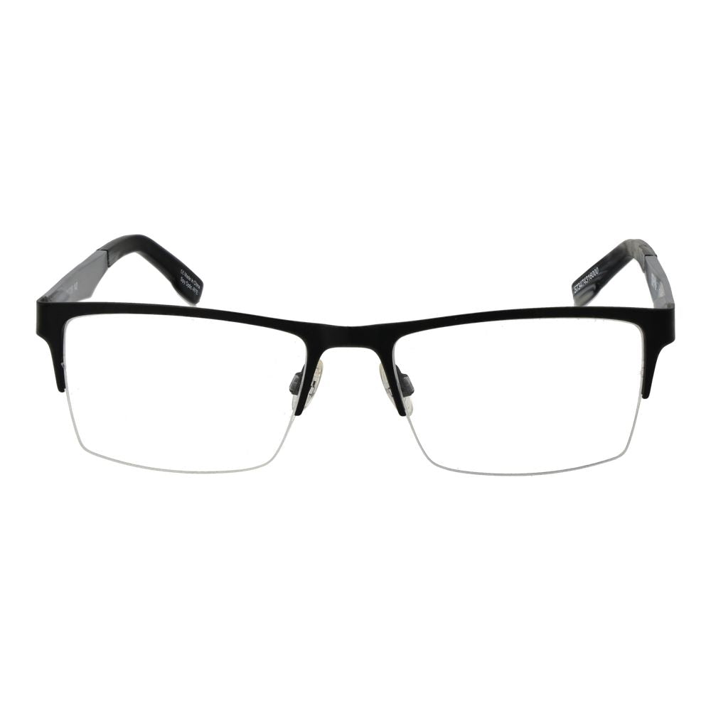 Spy Black Plastic Glasses (Frames), unisex half-rim rectangle style with plastic black frame and demo lenses. Size: 54-18-140.