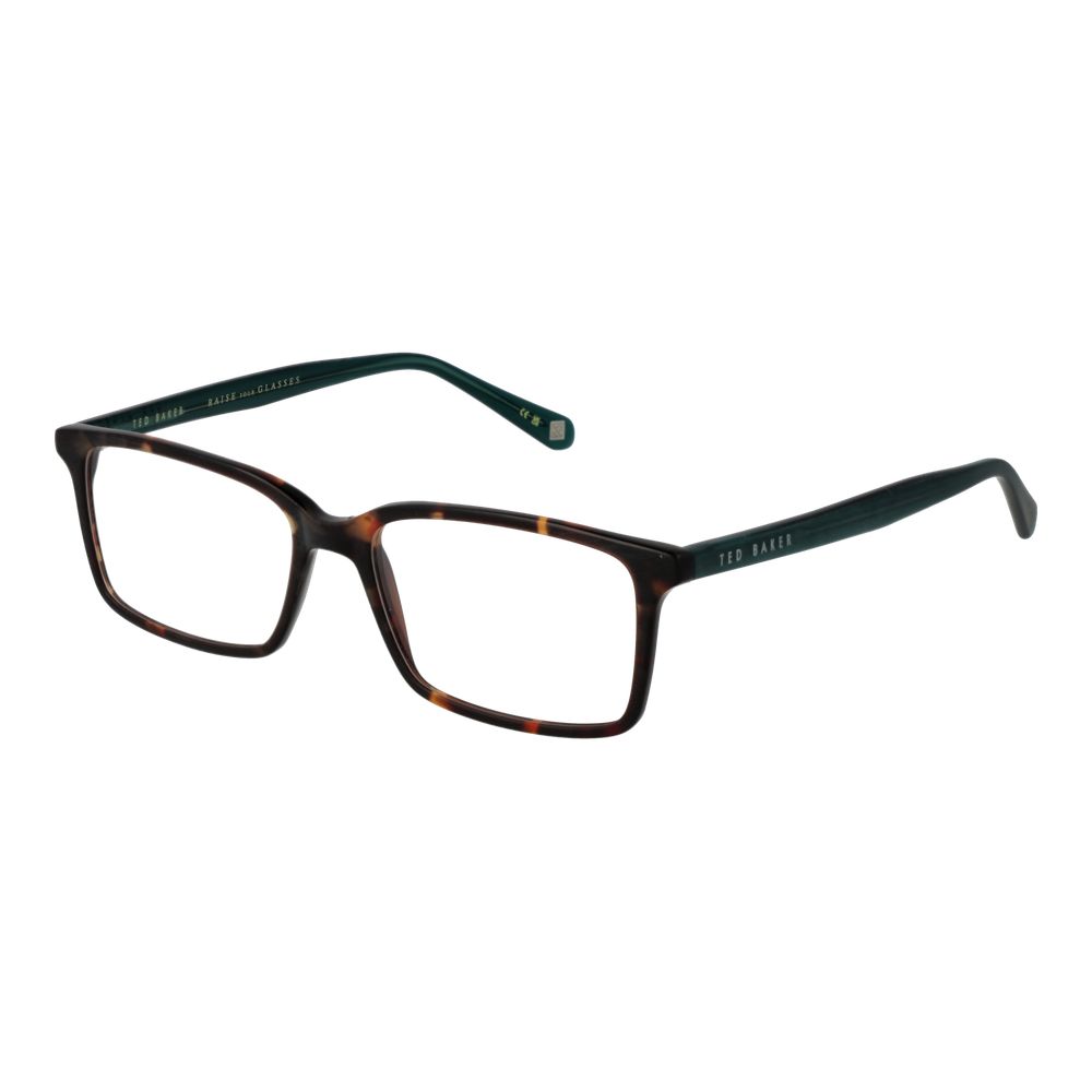Ted Baker Brown Plastic Glasses (Frames) for men, full-rim rectangle style, with branded case, plastic material, and brown frame color.
