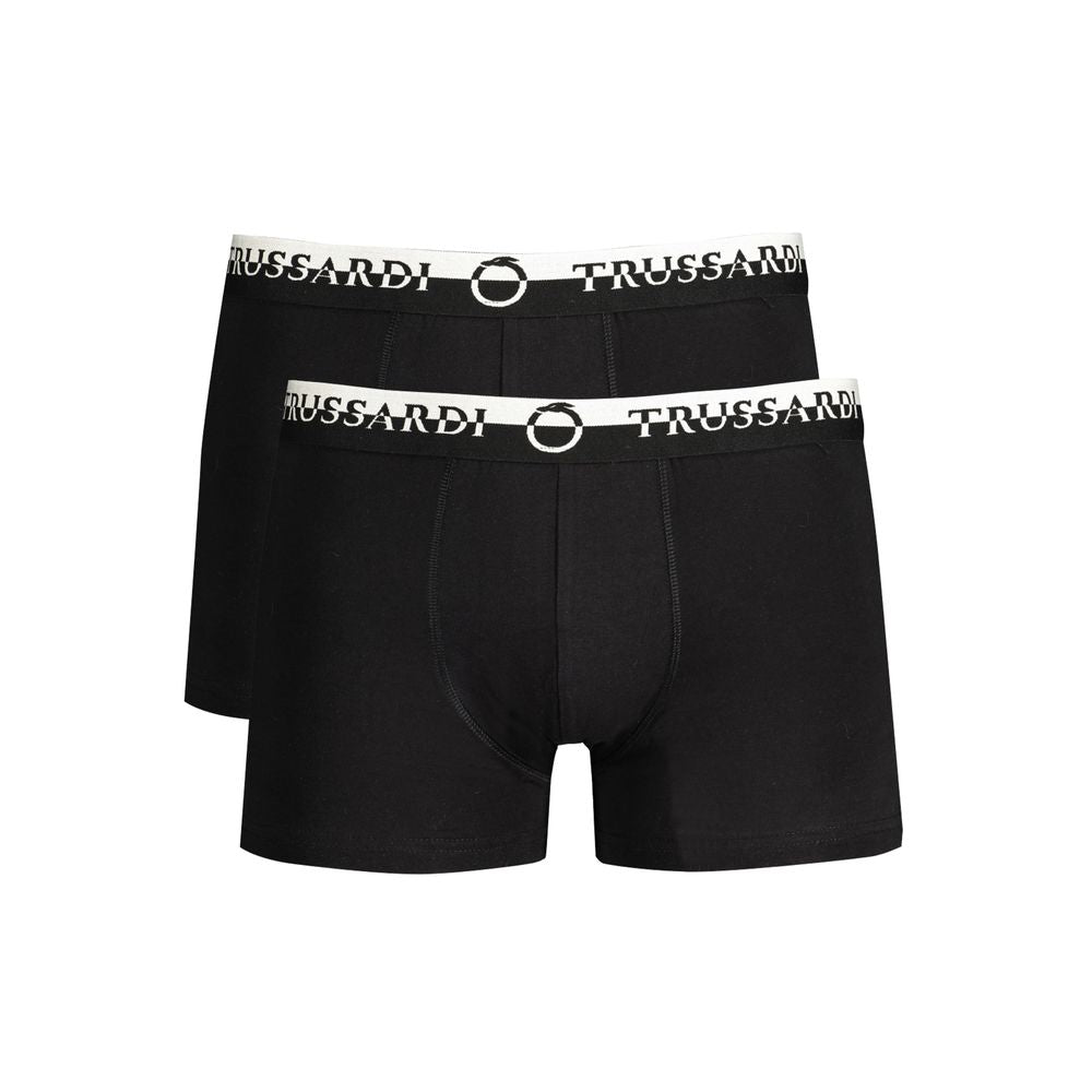 Trussardi Black Cotton Underwear with elastic waist and logo print, bi-pack of boxers