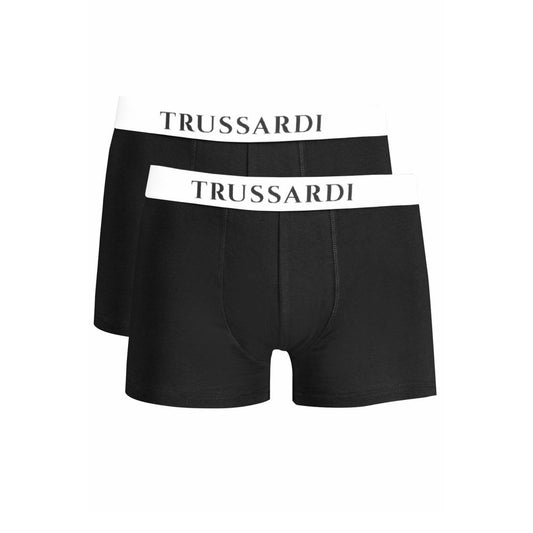 Trussardi Black Cotton Underwear - Basic boxer parigamba bi-pack with elastic waistband and logo print