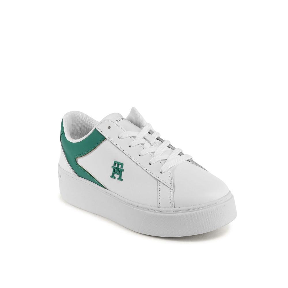Tommy Hilfiger White Leather Low Top Sneakers for women, stylish and comfortable, made from 100% leather, ideal for casual wear.