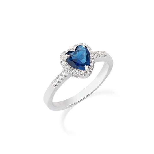 Heart-shaped blue gemstone ring from AMEN JEWELRY Mod. ANTICBBL3 collection, elegant and timeless design.