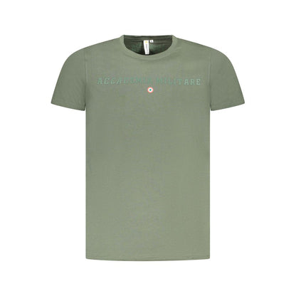 Accademia Militare Green Cotton T-Shirt with Logo and Print, Crew Neck, Short Sleeve