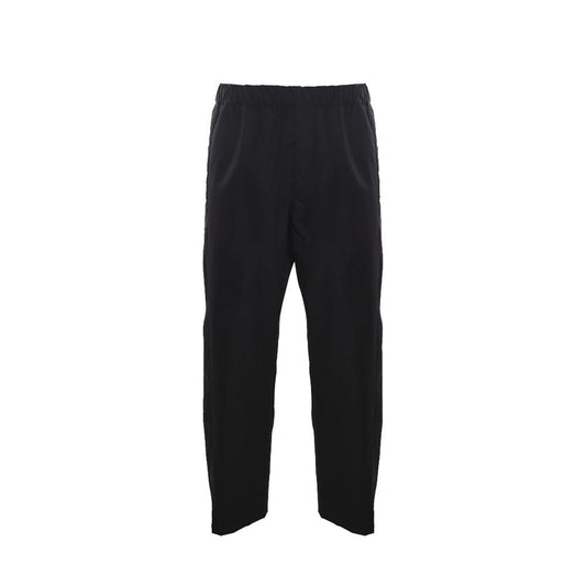 Alexander McQueen Black Cotton Casual Pants with elastic waist and pockets, made in Italy, front zip closure.