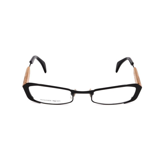 Alexander McQueen Black Metal Frames eyeglasses with 50/21/140mm dimensions, featuring sleek design and luxury appeal.
