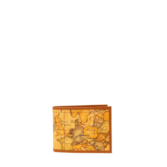 Alviero Martini Prima Classe Beige Polyethylene Wallet with Geo Classic print and coin pocket, showcasing compact design.