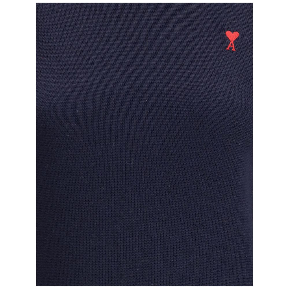 Ami Paris Blue Merino Wool Turtleneck with embroidered logo detail.