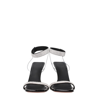 Amina Muaddi Black Crystals Stiletto Heel Sandals with rhinestone, suede material, strap closure, open toe, and 9.5 cm high heel.