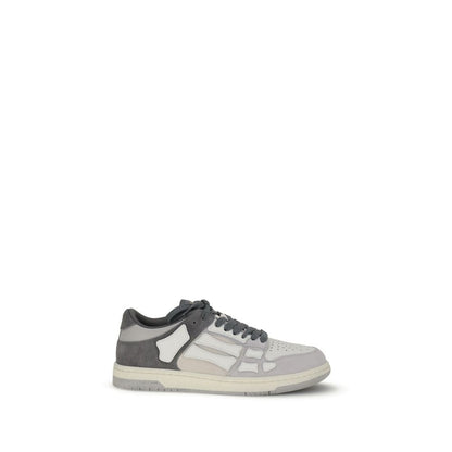 Amiri Gray Calf Leather Bos Taurus Low Top Sneakers with bone-shaped appliqués on a two-tone rubber sole.