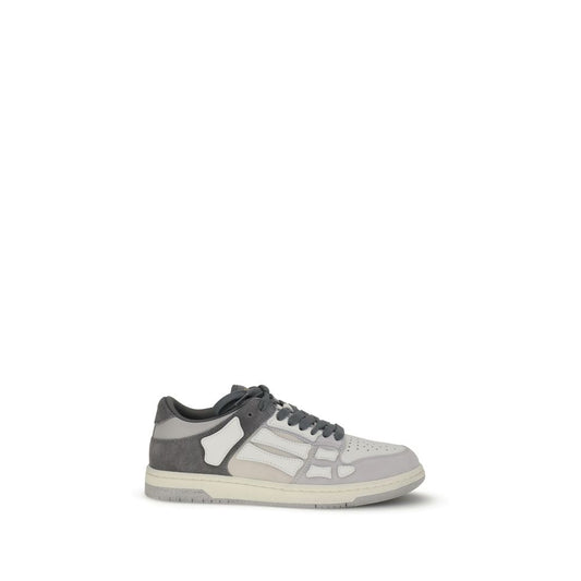 Amiri Gray Calf Leather Bos Taurus Low Top Sneakers with bone-shaped appliqués on a two-tone rubber sole.