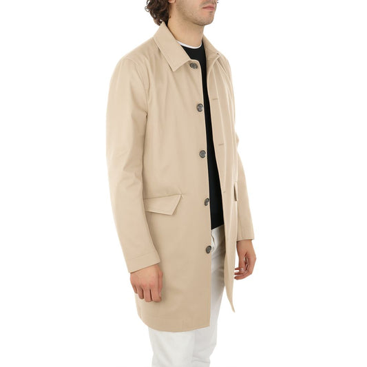 Aquascutum Beige Cotton Men Jacket, stylish Italian raincoat in luxurious beige fabric, classic design