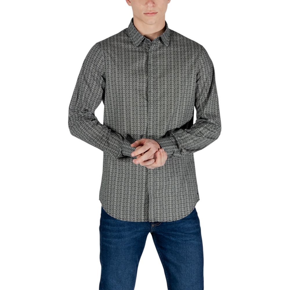 Armani Exchange Black Cotton Pattern Shirt Armani Exchange