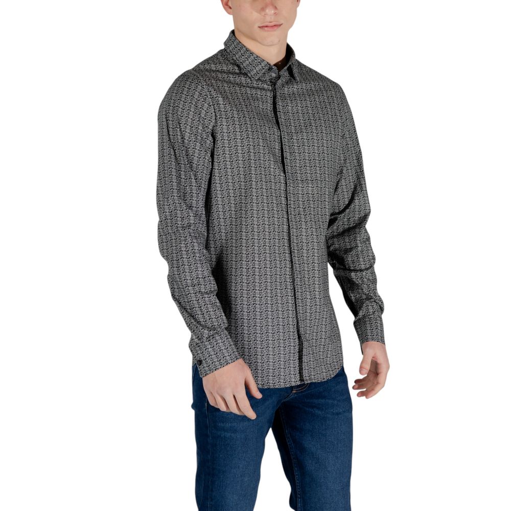 Armani Exchange Black Cotton Pattern Shirt Armani Exchange
