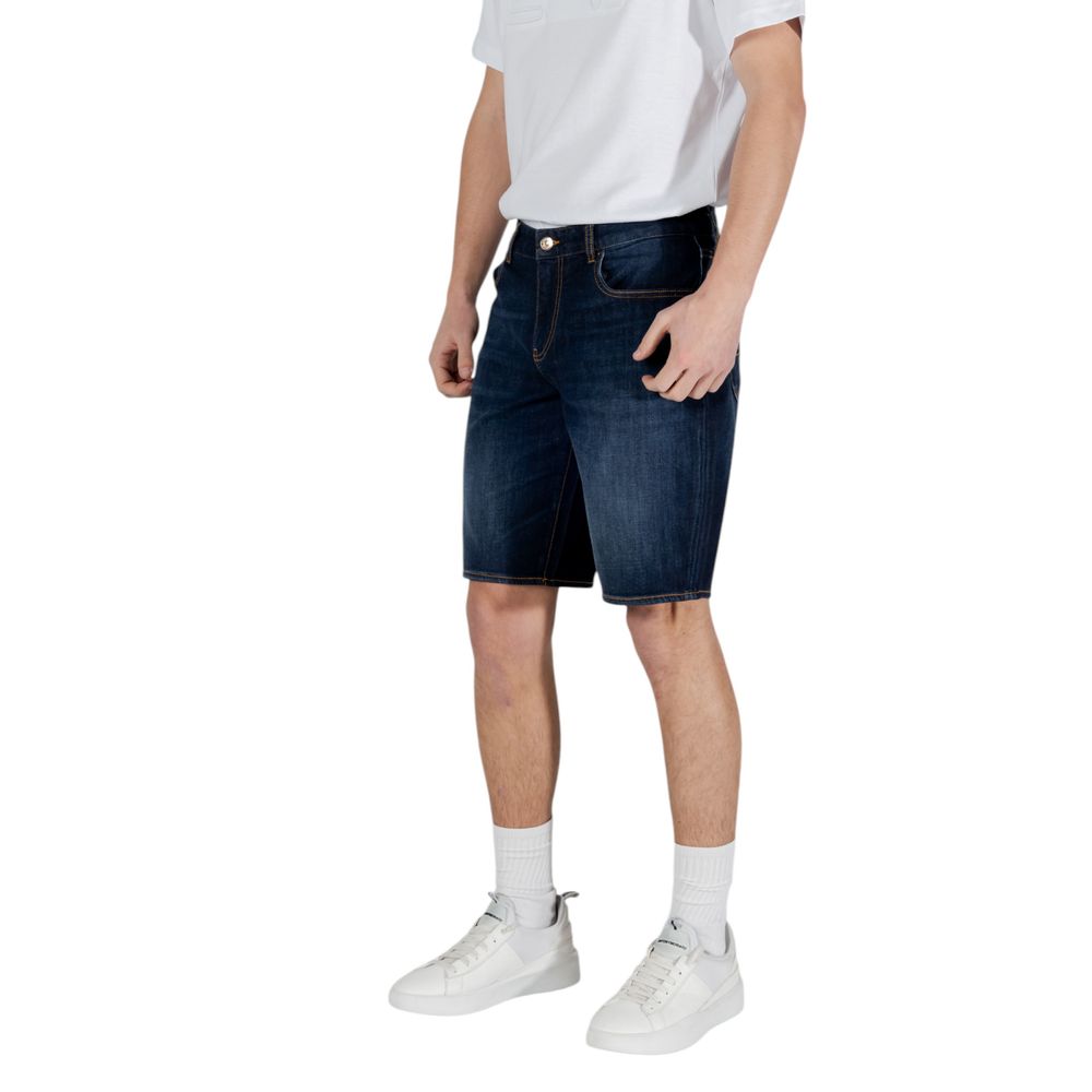 Men's Armani Exchange blue cotton Bermuda shorts for spring/summer collection, 99% cotton, 1% elastane, stylish and comfortable fit.
