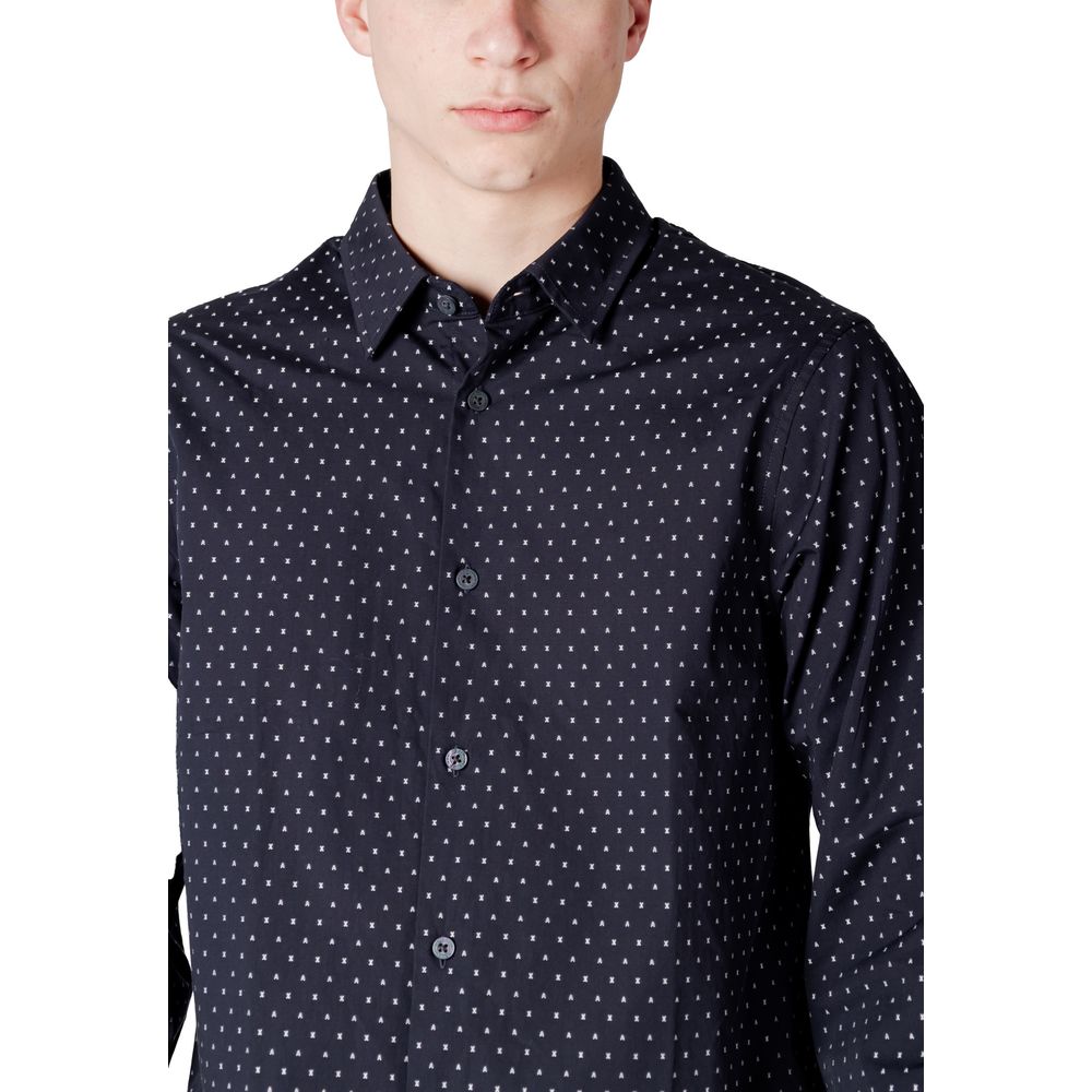Armani Exchange Blue Cotton Pattern Shirt Armani Exchange