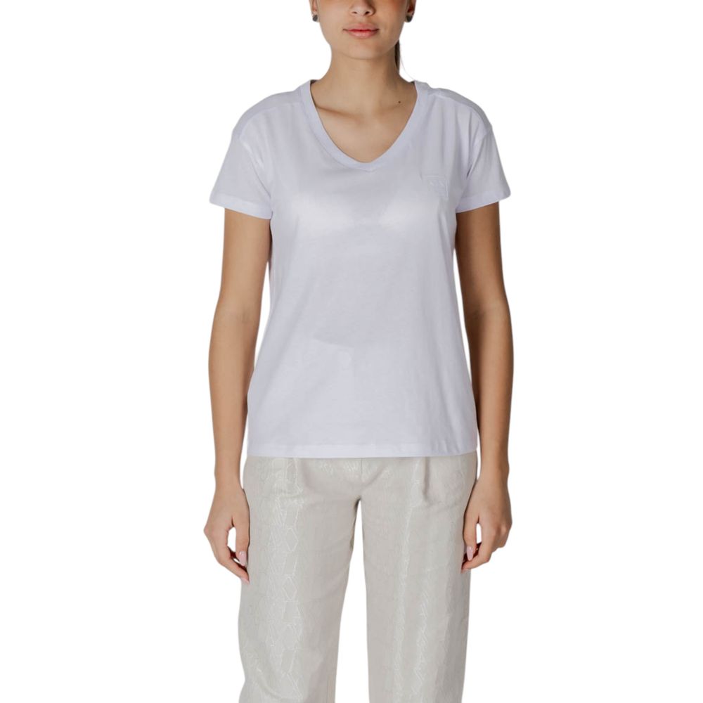 Armani Exchange White Cotton T-Shirt for women, featuring a short-sleeved design, made from 100% cotton, perfect for casual wear.
