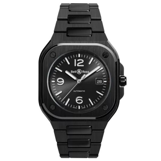 BELL & ROSS MOD. BR05A-BL-CE_SCE black automatic wristwatch with stainless steel case and bracelet