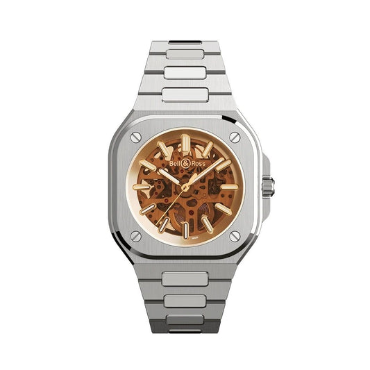 BELL & ROSS MOD. BR05A-CH-SKST_SST luxury watch with metallic strap and skeleton dial design.